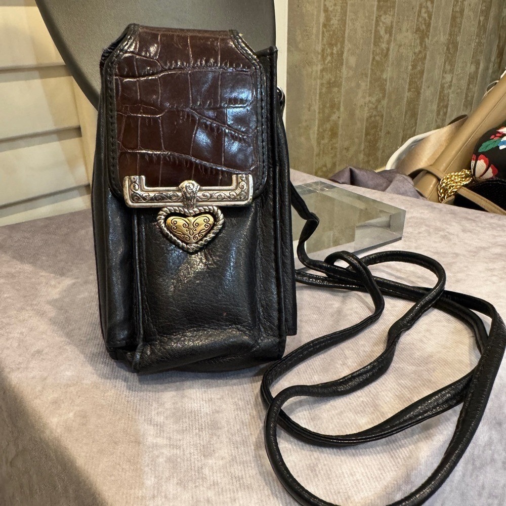Brighton Black and Brown Leather Crossbody Wallet Bag